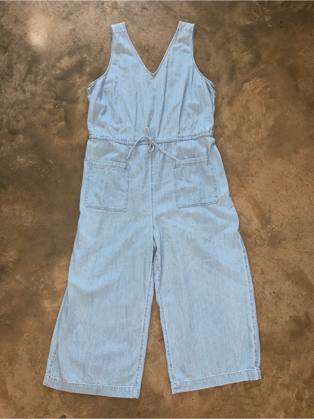 Old Navy Light Wash Denim V-Neck Jumpsuit with Drawstring